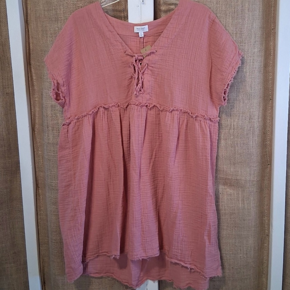 Women's Dusty Rose Lace-Up Gauze Blouse